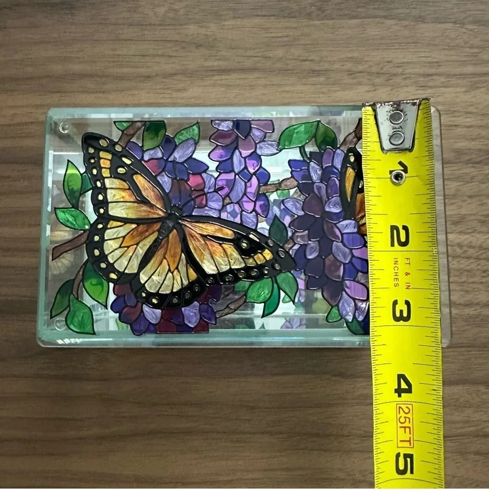 Joan Baker Designs Hand Painted Stained Glass Butterfly Jewelry Trinket Box NEW
